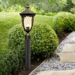 John Timberland Outdoor Post Light Fixture LED Veranda Bronze 37" Clear Hammered Glass for Exterior House Porch Patio Garden Yard