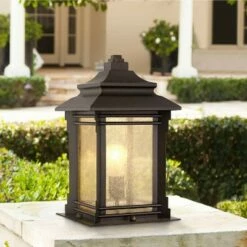 Franklin Iron Works Outdoor Light Fixture Bronze 16.5" Textured Glass for Exterior House Porch Patio