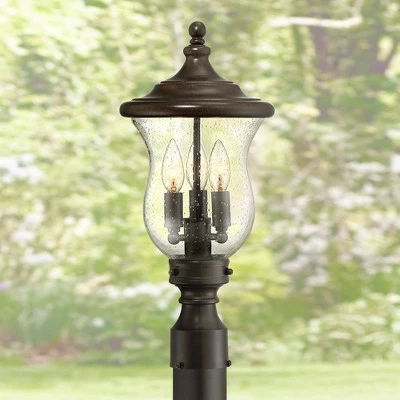 Franklin Iron Works Outdoor Post Light Fixture LED Dimmable Bronze 19" Clear Seedy Glass for Exterior Garden Yard Driveway 3 Franklin Iron Works Outdoor Post Light Fixture LED Dimmable Bronze 19" Clear Seedy Glass for Exterior Garden Yard Driveway