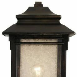 Franklin Iron Works Rustic Outdoor Post Light Walnut Bronze Vintage 21 1/2" Frosted Cream Glass Lantern for Exterior Garden Yard