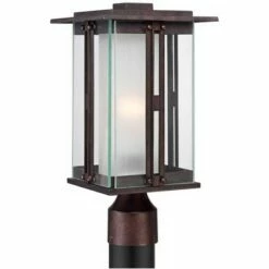 Franklin Iron Works Modern Post Light Fixture Bronze 15 3/4" Clear and Frosted Double Glass Lantern for Garden Yard Driveway -Outdoor Lighting Official Shop unnamed file 2480