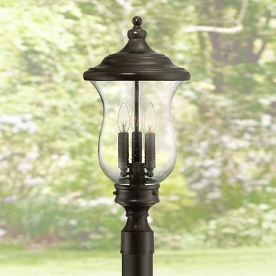Franklin Iron Works Outdoor Post Light Fixture LED Dimmable Bronze 23" Clear Seedy Glass for Exterior Garden Yard Driveway 3 Franklin Iron Works Outdoor Post Light Fixture LED Dimmable Bronze 23" Clear Seedy Glass for Exterior Garden Yard Driveway