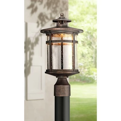 Franklin Iron Works Mission Post Light Fixture LED Bronze 15 1/2" Seeded Glass for Deck Garden Yard 3 Franklin Iron Works Mission Post Light Fixture LED Bronze 15 1/2" Seeded Glass for Deck Garden Yard