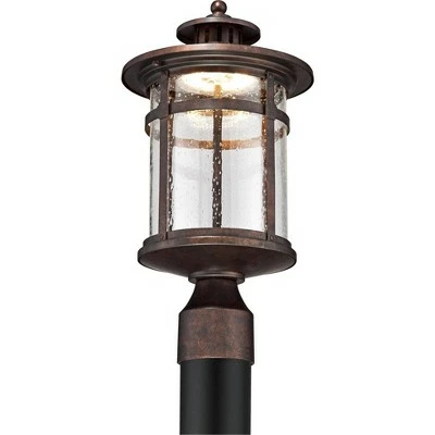 Franklin Iron Works Mission Post Light Fixture LED Bronze 15 1/2" Seeded Glass for Deck Garden Yard 4 Franklin Iron Works Mission Post Light Fixture LED Bronze 15 1/2" Seeded Glass for Deck Garden Yard - Image 2