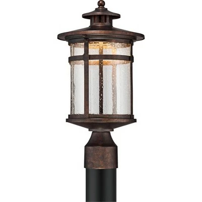 Franklin Iron Works Mission Post Light Fixture LED Bronze 15 1/2" Seeded Glass for Deck Garden Yard 5 Franklin Iron Works Mission Post Light Fixture LED Bronze 15 1/2" Seeded Glass for Deck Garden Yard - Image 3