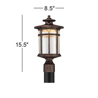 Franklin Iron Works Mission Post Light Fixture LED Bronze 15 1/2" Seeded Glass for Deck Garden Yard 6 Franklin Iron Works Mission Post Light Fixture LED Bronze 15 1/2" Seeded Glass for Deck Garden Yard - Image 4