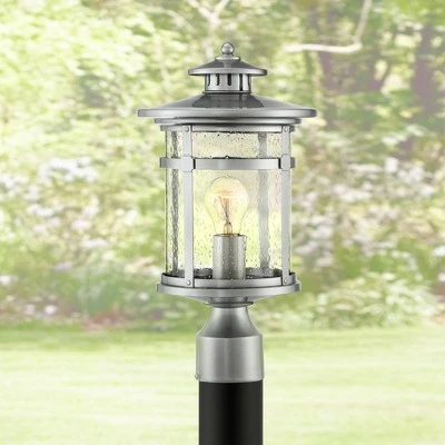 Franklin Iron Works Industrial Outdoor Post Light Chrome 16" Clear Seedy Glass Lantern for Exterior Garden Yard Patio Driveway 3 Franklin Iron Works Industrial Outdoor Post Light Chrome 16" Clear Seedy Glass Lantern for Exterior Garden Yard Patio Driveway