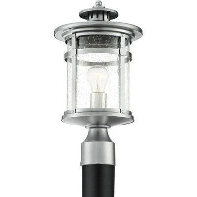 Franklin Iron Works Industrial Outdoor Post Light Chrome 16" Clear Seedy Glass Lantern for Exterior Garden Yard Patio Driveway 6 Franklin Iron Works Industrial Outdoor Post Light Chrome 16" Clear Seedy Glass Lantern for Exterior Garden Yard Patio Driveway - Image 4