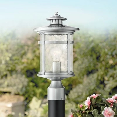 Franklin Iron Works Industrial Outdoor Post Light Fixture with Adaptor Chrome 15 1/2" Seedy Glass Damp Location for Exterior House 3 Franklin Iron Works Industrial Outdoor Post Light Fixture with Adaptor Chrome 15 1/2" Seedy Glass Damp Location for Exterior House