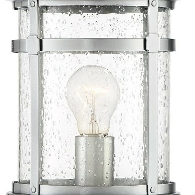Franklin Iron Works Industrial Outdoor Post Light Fixture with Adaptor Chrome 15 1/2" Seedy Glass Damp Location for Exterior House 4 Franklin Iron Works Industrial Outdoor Post Light Fixture with Adaptor Chrome 15 1/2" Seedy Glass Damp Location for Exterior House - Image 2