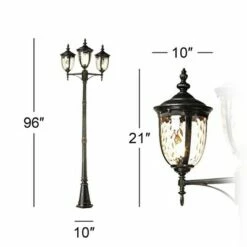 John Timberland Traditional Outdoor Post Light Street Lantern 3 Light Veranda Bronze 96" Clear Hammered Glass for Exterior Yard -Outdoor Lighting Official Shop unnamed file 2578
