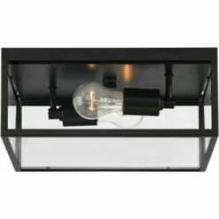 John Timberland Modern Outdoor Ceiling Light Fixture Matte Black 12" Clear Glass Panels Square Exterior House Porch Patio Outside -Outdoor Lighting Official Shop unnamed file 273