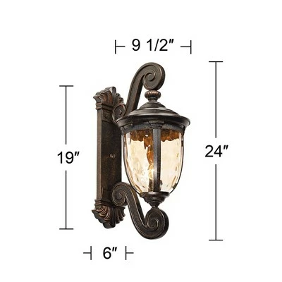 John Timberland Outdoor Wall Light Fixture Bronze Scroll 24" Champagne Hammered Glass for Exterior House Porch Patio 6 John Timberland Outdoor Wall Light Fixture Bronze Scroll 24" Champagne Hammered Glass for Exterior House Porch Patio - Image 5