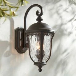 John Timberland Traditional Outdoor Wall Light Fixture Bronze 22 1/4" Clear Hammered Glass for Exterior House Porch Patio Deck