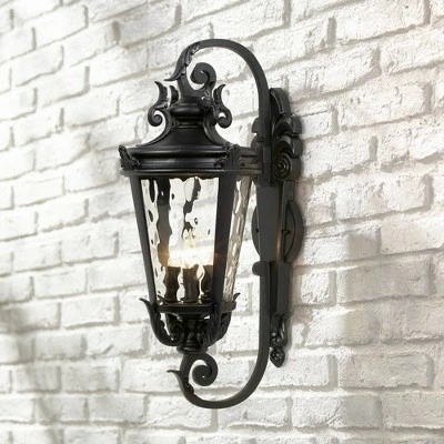 John Timberland Mediterranean Outdoor Wall Light Fixture Textured Black Scroll 27 1/2" Clear Hammered Glass for Porch Patio House 3 John Timberland Mediterranean Outdoor Wall Light Fixture Textured Black Scroll 27 1/2" Clear Hammered Glass for Porch Patio House