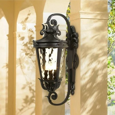 John Timberland Mediterranean Outdoor Wall Light Fixture Textured Black Scroll 27 1/2" Clear Hammered Glass for Porch Patio House 7 John Timberland Mediterranean Outdoor Wall Light Fixture Textured Black Scroll 27 1/2" Clear Hammered Glass for Porch Patio House - Image 5