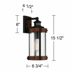 John Timberland Industrial Outdoor Wall Light Fixture Dark Wood Finish Black 15 1/2" Motion Sensor Clear Glass for Exterior House Porch -Outdoor Lighting Official Shop unnamed file 2924