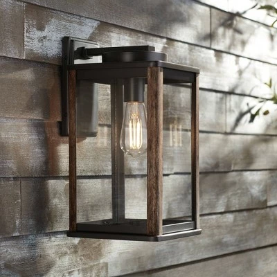 John Timberland Modern Farmhouse Outdoor Wall Light Fixture Dark Bronze Wood Finish Grain 14 1/4" Clear Glass Panels Exterior House Porch 3 John Timberland Modern Farmhouse Outdoor Wall Light Fixture Dark Bronze Wood Finish Grain 14 1/4" Clear Glass Panels Exterior House Porch