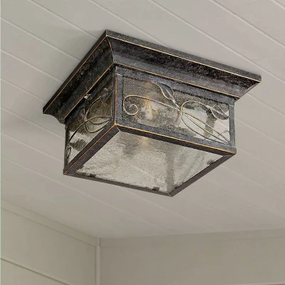 Franklin Iron Works Country Cottage Outdoor Ceiling Light French Bronze Leaf and Vine Motif 11" Clear Seedy Glass for Patio Porch 3 Franklin Iron Works Country Cottage Outdoor Ceiling Light French Bronze Leaf and Vine Motif 11" Clear Seedy Glass for Patio Porch