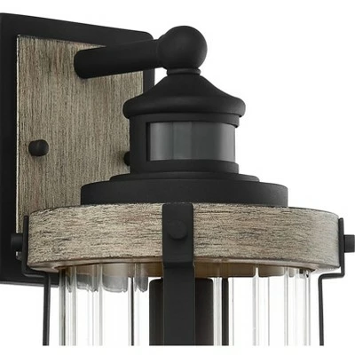 John Timberland Rustic Outdoor Wall Light Fixture Wood Finish Black 15 1/2" Pleated Glass Motion Sensor Exterior House Porch Patio Deck 4 John Timberland Rustic Outdoor Wall Light Fixture Wood Finish Black 15 1/2" Pleated Glass Motion Sensor Exterior House Porch Patio Deck - Image 2