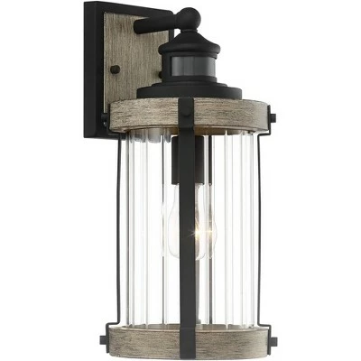 John Timberland Rustic Outdoor Wall Light Fixture Wood Finish Black 15 1/2" Pleated Glass Motion Sensor Exterior House Porch Patio Deck 7 John Timberland Rustic Outdoor Wall Light Fixture Wood Finish Black 15 1/2" Pleated Glass Motion Sensor Exterior House Porch Patio Deck - Image 5