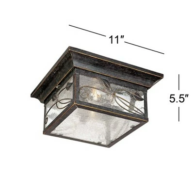 Franklin Iron Works Country Cottage Outdoor Ceiling Light French Bronze Leaf and Vine Motif 11" Clear Seedy Glass for Patio Porch 6 Franklin Iron Works Country Cottage Outdoor Ceiling Light French Bronze Leaf and Vine Motif 11" Clear Seedy Glass for Patio Porch - Image 4