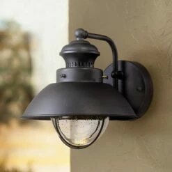 John Timberland Rustic Outdoor Wall Light Fixture LED Black 8" Seedy Glass Sconce for Exterior Deck Porch Patio