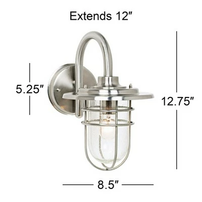 John Timberland Industrial Outdoor Wall Light Fixture Brushed Nickel 12 3/4" Caged Seeded Glass for House Porch Patio Barn 9 John Timberland Industrial Outdoor Wall Light Fixture Brushed Nickel 12 3/4" Caged Seeded Glass for House Porch Patio Barn - Image 7