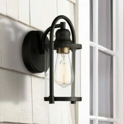 John Timberland Farmhouse Outdoor Wall Light Fixture Black Metal 10 1/4" Clear Glass for Exterior House Porch Patio Entryway
