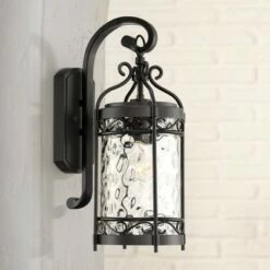John Timberland Outdoor Wall Light Fixture Matte Black 19" Clear Hammered Glass for Exterior House Porch Patio Deck