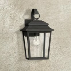 John Timberland Outdoor Wall Light Fixture Texturized Black Steel 15 1/4" Clear Glass Lantern for Exterior House Porch Patio