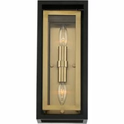 Possini Euro Design Modern Outdoor Wall Light Fixture Mixed Metal Black Brass 14" Double Box Clear Glass for Exterior House Porch -Outdoor Lighting Official Shop unnamed file 3218