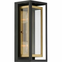 Possini Euro Design Modern Outdoor Wall Light Fixture Mixed Metal Black Brass 14" Double Box Clear Glass for Exterior House Porch -Outdoor Lighting Official Shop unnamed file 3219