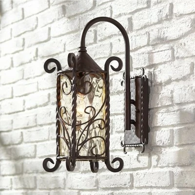 John Timberland Rustic Outdoor Wall Light Fixture Dark Walnut Iron Twists 18 1/2" Champagne Hammered Glass for Exterior House Deck 3 John Timberland Rustic Outdoor Wall Light Fixture Dark Walnut Iron Twists 18 1/2" Champagne Hammered Glass for Exterior House Deck