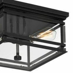John Timberland Mission Outdoor Ceiling Light Fixture Matte Black Metal 13" Clear Glass for Exterior House Porch Patio Deck Home