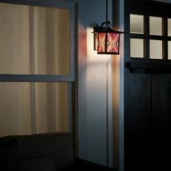 11.75" Stained Glass 1-Light Geometric Bronze Outdoor Lantern Wall Sconce - River of Goods -Outdoor Lighting Official Shop unnamed file 3254