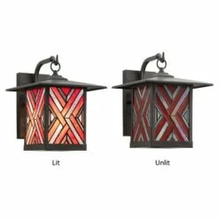 11.75" Stained Glass 1-Light Geometric Bronze Outdoor Lantern Wall Sconce - River of Goods -Outdoor Lighting Official Shop unnamed file 3255