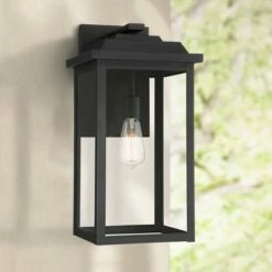 John Timberland Traditional Outdoor Wall Light Fixture Textured Black Metal 20 1/2" Clear Glass Panel Exterior House Porch Patio