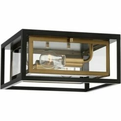 Possini Euro Design Modern Outdoor Ceiling Light Fixture LED Mixed Metal Black Brass 6" Double Box Clear Glass House Porch Patio -Outdoor Lighting Official Shop unnamed file 329