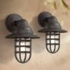 John Timberland Industrial Farmhouse Outdoor Barn Light Wall Fixtures Set of 2 Bronze 13 1/4" Metal Cage Clear Glass for Exterior House