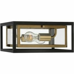 Possini Euro Design Modern Outdoor Ceiling Light Fixture LED Mixed Metal Black Brass 6" Double Box Clear Glass House Porch Patio -Outdoor Lighting Official Shop unnamed file 330