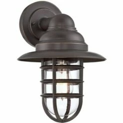John Timberland Industrial Farmhouse Outdoor Barn Light Wall Fixtures Set of 2 Bronze 13 1/4" Metal Cage Clear Glass for Exterior House -Outdoor Lighting Official Shop unnamed file 3301