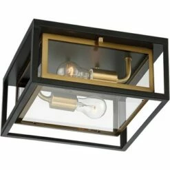 Possini Euro Design Modern Outdoor Ceiling Light Fixture LED Mixed Metal Black Brass 6" Double Box Clear Glass House Porch Patio -Outdoor Lighting Official Shop unnamed file 331
