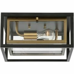 Possini Euro Design Modern Outdoor Ceiling Light Fixture LED Mixed Metal Black Brass 6" Double Box Clear Glass House Porch Patio -Outdoor Lighting Official Shop unnamed file 332