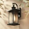John Timberland Mission Outdoor Wall Light Fixture Textured Black 13 3/4" Clear Stripped Glass Motion Security Sensor for Porch Entryway