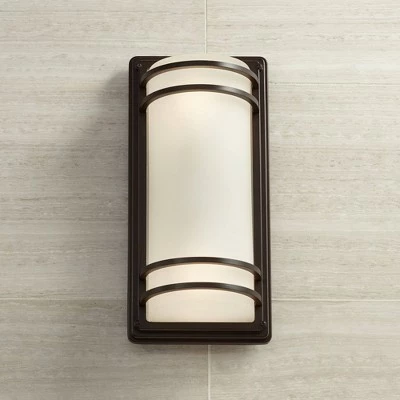 John Timberland Modern Outdoor Wall Sconce Fixture Rubbed Bronze 16" Opal Etched Glass for Exterior House Porch Patio 3 John Timberland Modern Outdoor Wall Sconce Fixture Rubbed Bronze 16" Opal Etched Glass for Exterior House Porch Patio