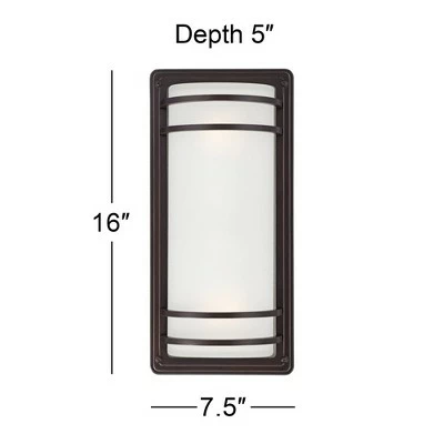 John Timberland Modern Outdoor Wall Sconce Fixture Rubbed Bronze 16" Opal Etched Glass for Exterior House Porch Patio 6 John Timberland Modern Outdoor Wall Sconce Fixture Rubbed Bronze 16" Opal Etched Glass for Exterior House Porch Patio - Image 4