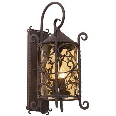 John Timberland Rustic Outdoor Wall Light Fixture Dark Walnut Iron Scroll 23 3/4" Champagne Hammered Glass for Exterior House Deck 4 John Timberland Rustic Outdoor Wall Light Fixture Dark Walnut Iron Scroll 23 3/4" Champagne Hammered Glass for Exterior House Deck - Image 3