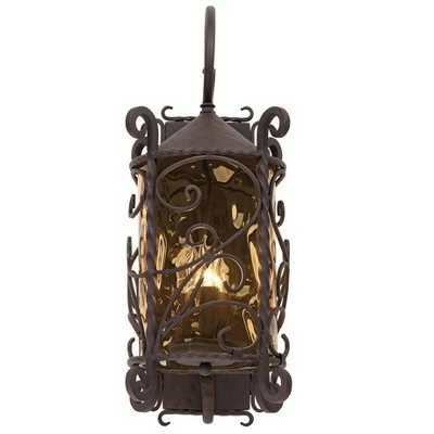 John Timberland Rustic Outdoor Wall Light Fixture Dark Walnut Iron Scroll 23 3/4" Champagne Hammered Glass for Exterior House Deck 6 John Timberland Rustic Outdoor Wall Light Fixture Dark Walnut Iron Scroll 23 3/4" Champagne Hammered Glass for Exterior House Deck - Image 5