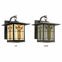 11.75" 1-Light Prairie Craftsman Style Stained Glass Outdoor Lantern Wall Sconce Bronze - River of Goods -Outdoor Lighting Official Shop unnamed file 3417